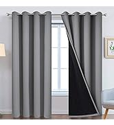 Yakamok 100% Blackout Curtains 84 Inches Long, 2 Thick Layers Heat and Full Light Blocking Soft T...
