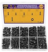 360PCS M4 Flat Head Machine Screws Kit, Carbon Steel Black Oxide Countersunk Head Phillips Machin...