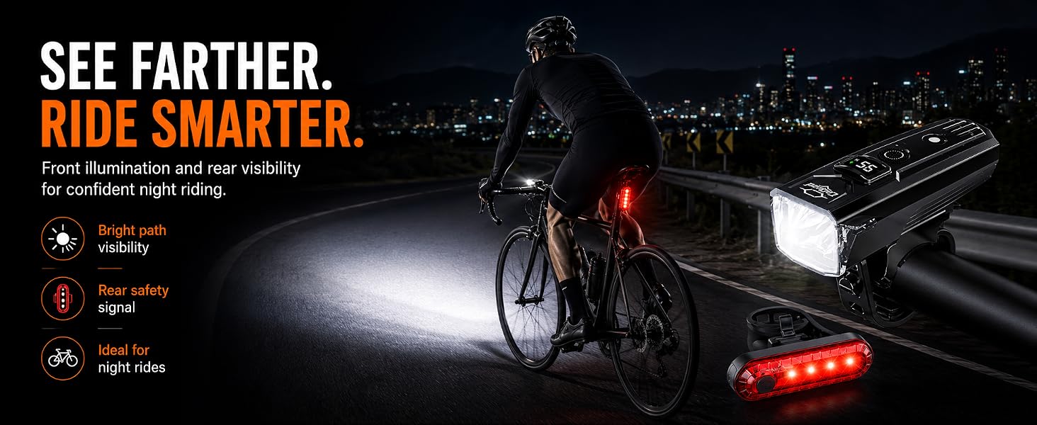 USB Rechargeable Bike Front and Rear Lights for Night Riding