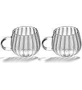 LUCKTE Glass Coffee Mugs Set of 2 14 Oz Vertical Stripes Glass Mugs,Clear Glass Cups with Handle ...