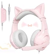 Pink Gaming Headset for PC Computer, PS4, PS5, PC, Xbox One, Cat Ear Over Ear Headphones with Ste...