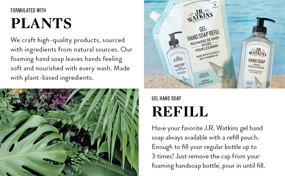 formulated with plants; gel hand soap refill