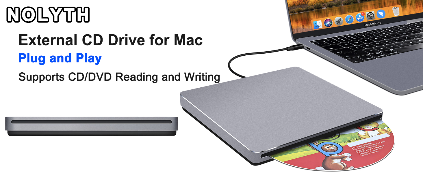 This CD reader for laptop has a slot-in design with aluminium alloy, comes with a USB-C data cable.