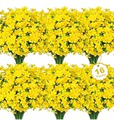 Besteek 16 Bundles Artificial Flowers for Outdoors Decoration Fake Silk Flowers UV Resistant Faux...