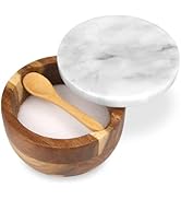 HESHIBI Salt Cellar Box with Lid & Spoon, Modern White Stone Salt or Pepper Sugar Spice Seasoning...
