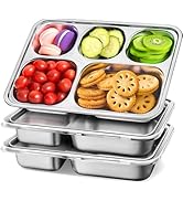 Stainless Steel Snack Containers with Plastic Lids - 3 Pack - 5 Compartments Bento Snack Boxes - ...