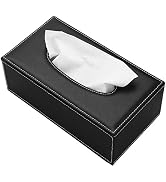 KINGFOM Rectangular PU Leather Tissue Box Holder, Facial Tissue Case Napkin Dispenser for Home Of...