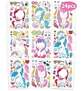 24 Pcs Make Your Own Unicorn Sticker Sheet, Unicorn Party Favors Face Stickers for Kids Girls Tod...