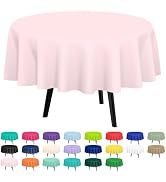QIKSION 2 Pack Pink Plastic Tablecloth Disposable Circle Table Covers Pink Table Cloths for Parti...