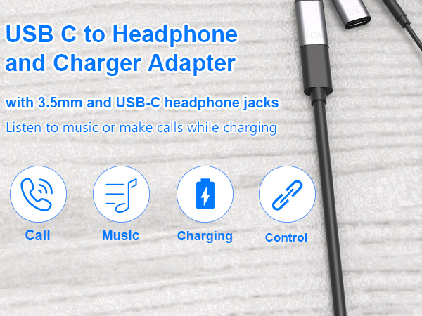 This usb c splitter 1 in 3 out for headphone and charging