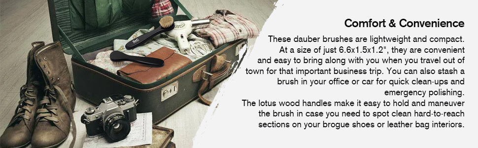 dauber polish brush set in the luggage ready to be part of your travel shoe polish kit