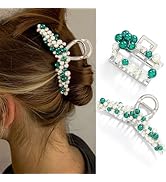 Brinie Pearl Hair Claw Clips Silver Metal Hair Claws Large Small Size Hair Clips Set for Thin Thi...