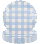50PCS Light Blue Scalloped Paper Plates - 7Inch Striped Dessert Plates for Cake Salad Fruit Dispo...