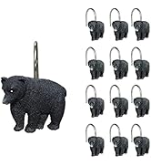 Sunlit Rustic Decorative Shower Curtain Hooks, Black Bear Shower Curtain Rings, Cabin Shower Curt...