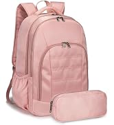 Della Gao College Laptop Backpack with Pencil Case, Pink Travel Backpack for Women, Waterproof Co...