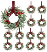 12 Pcs 8" Mini Christmas Wreaths for Kitchen Cabinet Small Christmas Candle Rings Wreaths, Front ...