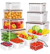 8-Pack Fruit Storage Containers for Fridge, Leakproof Fruit Containers for Fridge with Colanders,...