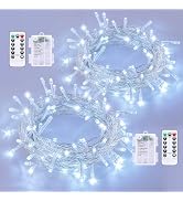 QITONG 2 Pack Battery Operated String Lights, Each 33ft 100 LED White Christmas Lights Outdoor Wa...