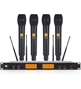XTUGA A400 4-Channel UHF Wireless Microphone System, 200FT Range, Fixed Frequency, 4 Handhelds Mi...