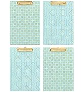 Blu Monaco Decorative Clipboard - Set of 4 Clipboards with Aqua Patterns Decorated with Gold foil