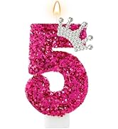 AKURIEEY Hot Pink Birthday Candles Crown Number 5 Candle 5th Birthday Party Decorations Cake Topp...