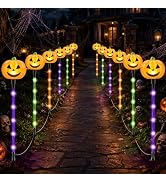 DTNESS 12 Pack Halloween Pumpkin Pathway Lights w/ 84 Pre-lit LED & 8 Modes | Spooky Tri-Color Gl...