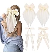 6PCS Silk Satin Hair Bows Hair Clip Long White Hair Ribbon Bow Hair Bow Clips Variety Style for W...
