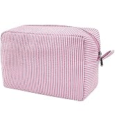 GFU Cosmetic Bag for Women, Large Makeup Bag, Travel Toiletry Stripe Cosmetic Bag, Seersucker Wom...