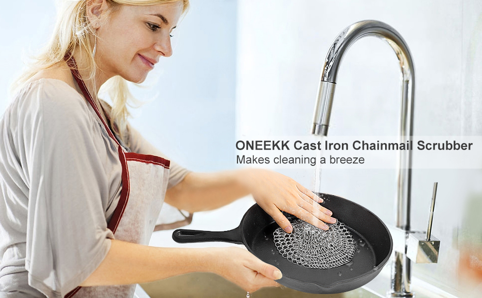 ONEEKK Cast Iron Chainmail Scrubber Makes cleaning a breeze!