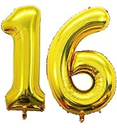 GOER 42 Inch Gold 16 Number Balloons for 16th Birthday Party Decorations,Jumbo Foil Helium Balloo...
