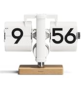 mooas Classic Modern Wood Mini Flip Desk Clock (White), Retro Vintage Analog Design Auto Flip Clo...