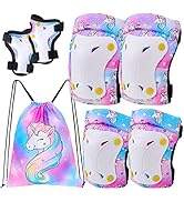 FIODAY Knee Pads for Kids Unicorn Knee Elbow Pads Wrist Guards with Drawstring Bag Adjustable Pro...