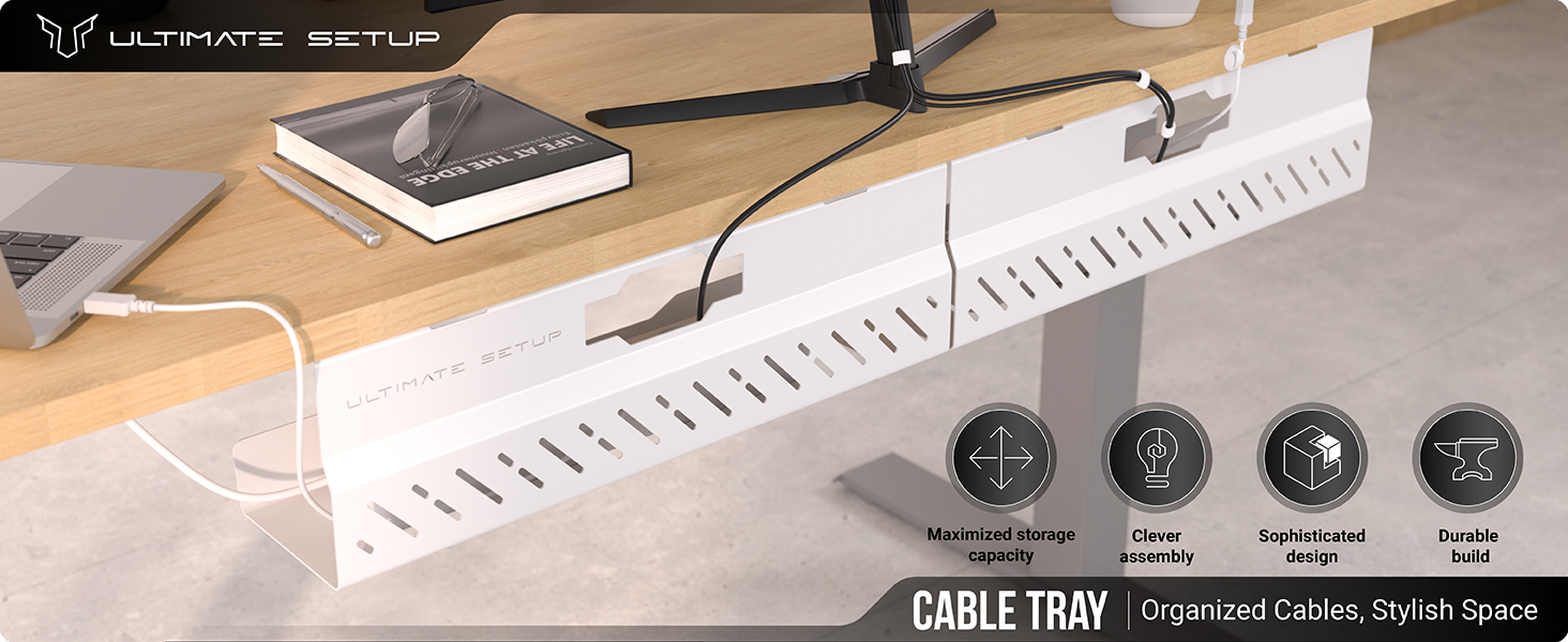 cable management under desk cable tray white