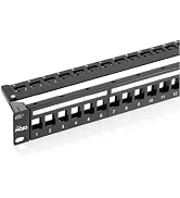 Tecmojo UL Listed 1U 24-Port Blank Keystone Patch Panel, Unshielded UTP, 19-Inch Rackmount with G...
