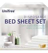 UNIFREE 7 Sets Disposable Bed Sheets Travel Sheets for Hotel,Portable Bedding Cover Bedspread, Di...