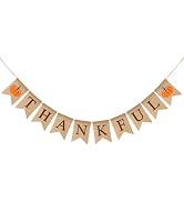 Alynta Thanksgiving Thankful Burlap Banner Pre-Strung Fall Pumpkin Garland | Fall Garland Thanksg...
