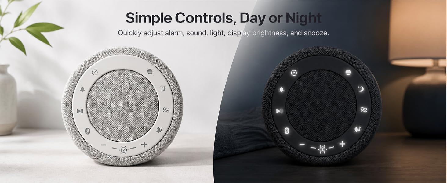 Quickly adjust alarm, sound, light, display brightness, and snooze.