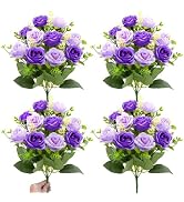 TURNMEON 40 Heads Fake Roses Artificial Flowers for Outdoors Spring Valentines Day Decor, 4 Bouqu...