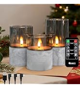 LEDHOLYT Rechargeable Marble Flameless Candles, Gray Glass LED Pillar Candle with Remote & Timer,...