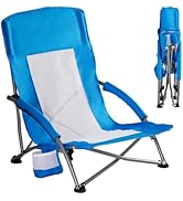 DUMOS Low Camping Beach Chair, Lightweight Folding Portable Beach Chair with Cup Holder, Storage ...