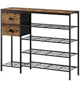 UNITSTAGE 5-Tier Shoe Rack with 2 Fabric Drawers, Metal Frame and Wooden Board Shoe Organizer for...