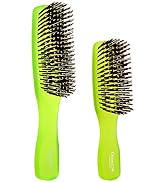 Giorgio GION1-2G Neon Green Set of 2 Gentle Touch Detangler Hair Brush for Men and Women. Soft Br...