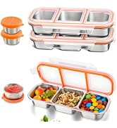 ARTLEO Reusable 20 Oz Stainless Steel Snack Containers with Lids, 3 Leek-Proof Compartment, Come ...