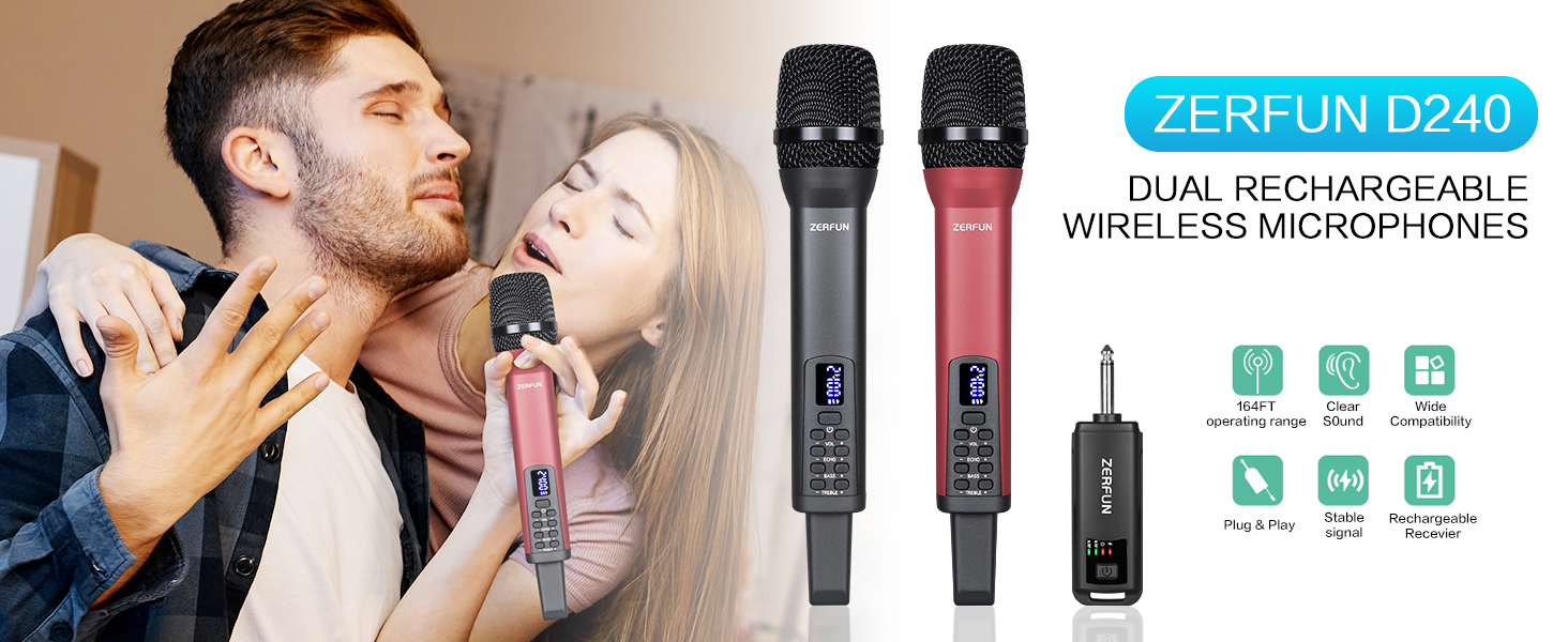 ZERFUN Rechargeable Wireless Microphones Dual