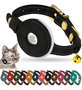 OOPSDOGGY Reflective Leather AirTag Cat Collar with Bell - Non Breakaway Adjustable Pet Collar wi...