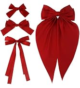 Atoden Red Hair Bows for Women Girls 4Pcs Silky Satin Hair Ribbons Oversized Long Tail Bow Hair C...