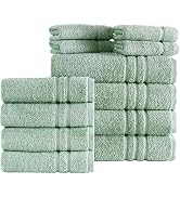 Hammam Linen Light Green 12-Piece Towel Set Includes 4 Bath Towels, 4 Hand Towels, and 4 Washclot...
