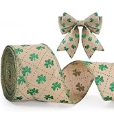 KINGLAKE St Patrick's Day Wired Ribbon - 2.5 Inch Glitter Green Shamrock Ribbon Wired for Wreath ...