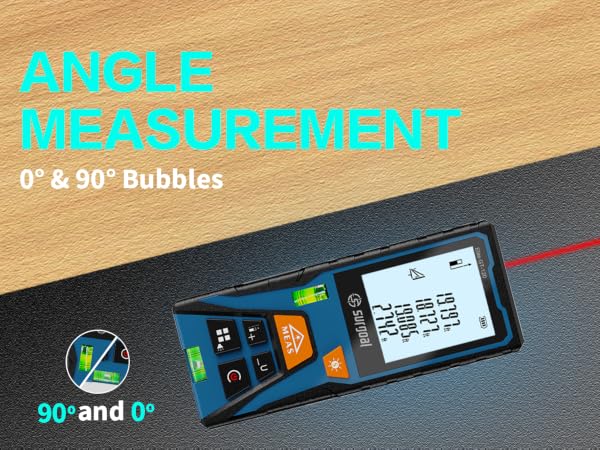 Angle measurement with 0° and 90° bubbles, digital display and dual laser lines.