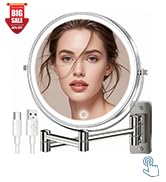 9" Large Wall Mounted Lighted Makeup Mirror, 5000mAh Rechargeable 1X/15X Magnifying Mirror with 3...